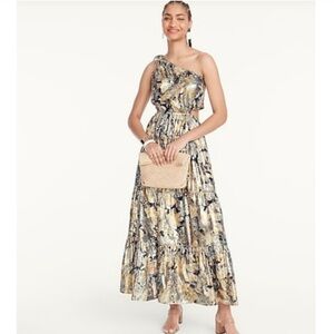 J. Crew Collection one-shoulder silk-Lurex® blend dress Lily Swirl Open Back
